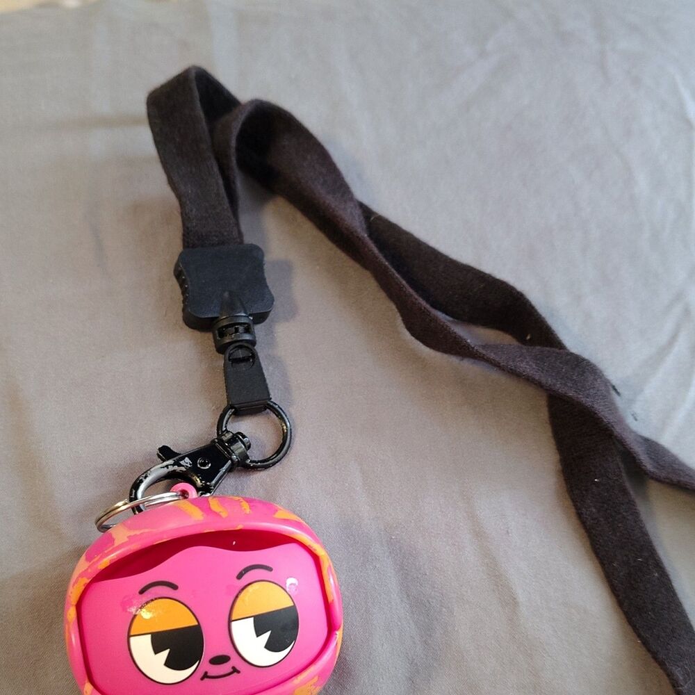 Pink Character Face Keychain Plastic Lanyard Modern Yellow Black Expressions - Picture 3 of 3